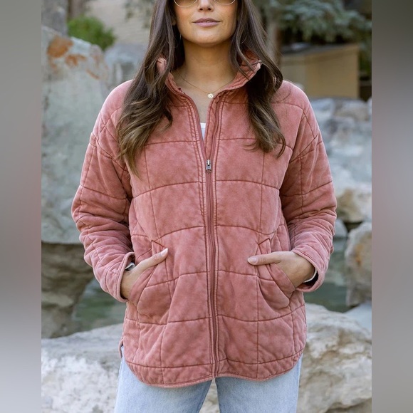 Grace & Lace Jackets & Blazers - Grace & Lace Dusty Rose Quilted Puffer Jacket